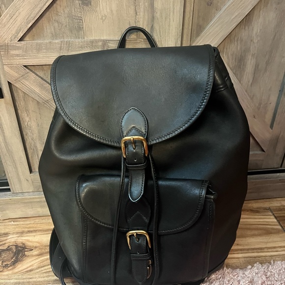 ASTON Black LEATHER Large  Drawstring Backpack Clarkson Bookbag USA main image 5
